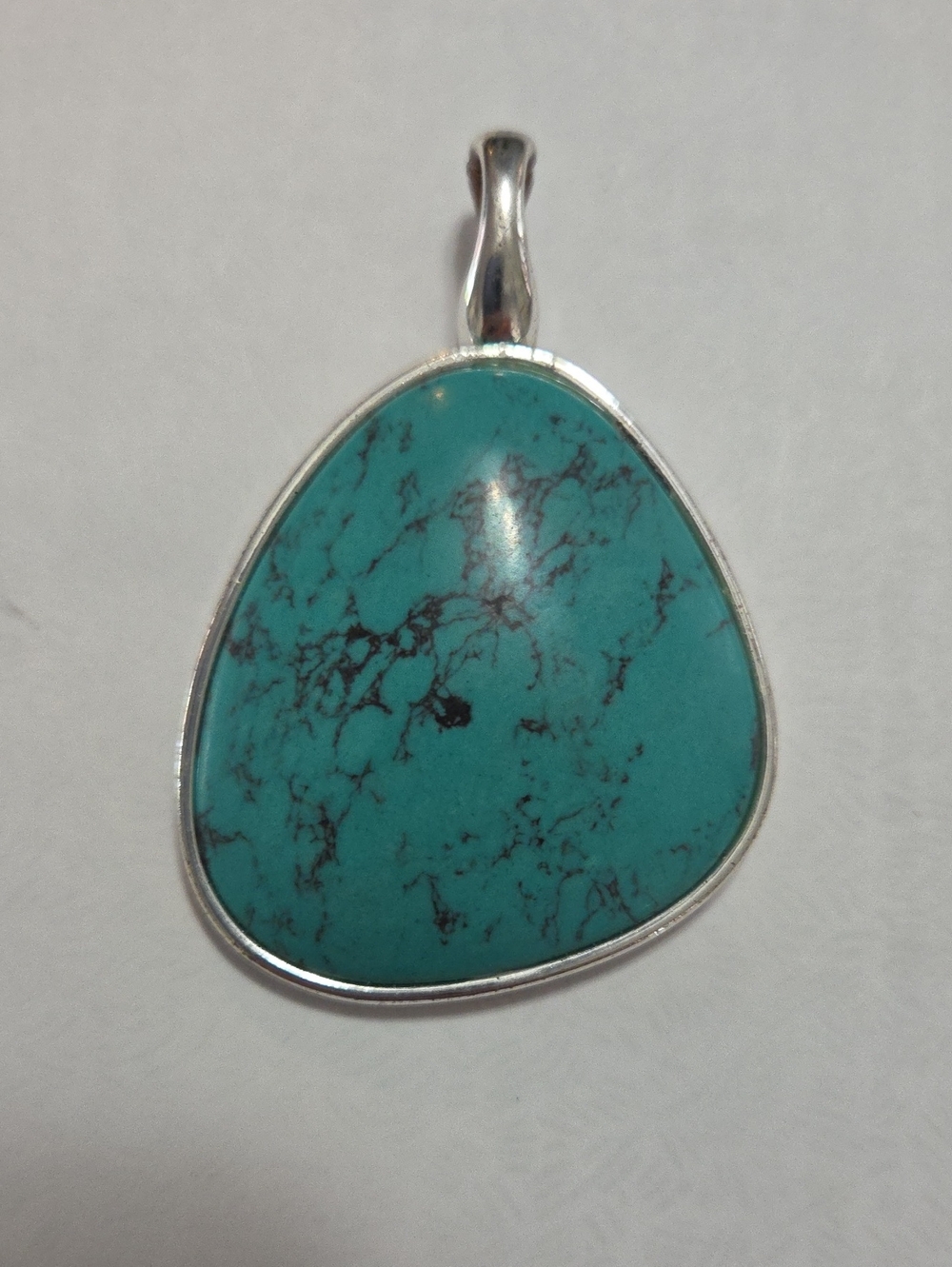 Turquoise Stone Teardrop Pendant - Blue Green Silver Setting